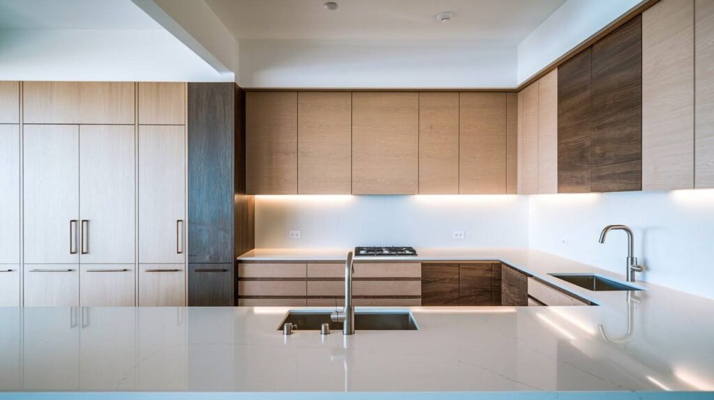Mixed Wood Tones with White Counters