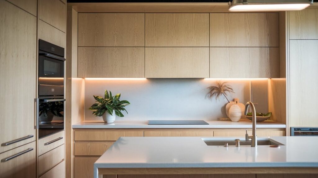 Natural Ash Cabinets with Porcelain Countertops
