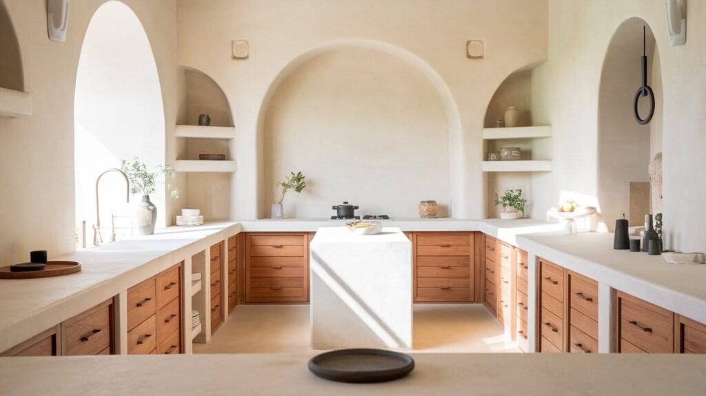 Rustic Maple Cabinets with Matte White Countertops