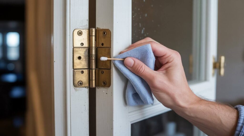 Clean the hinge to remove dirt and old residue