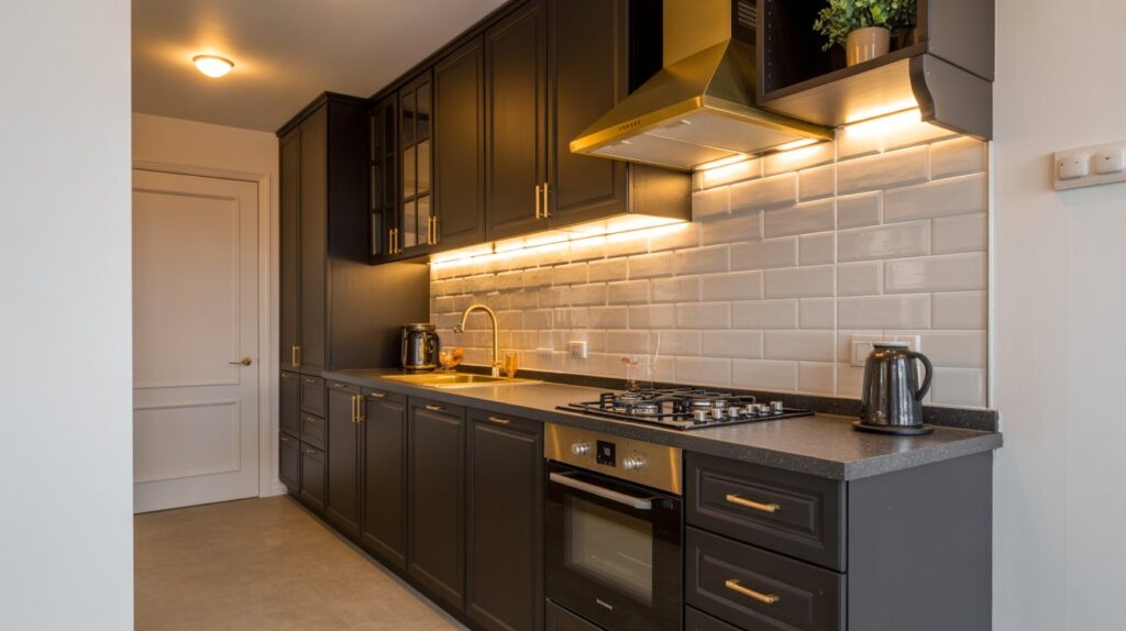 Make Small Kitchens Shine With Selective Gold Accents
