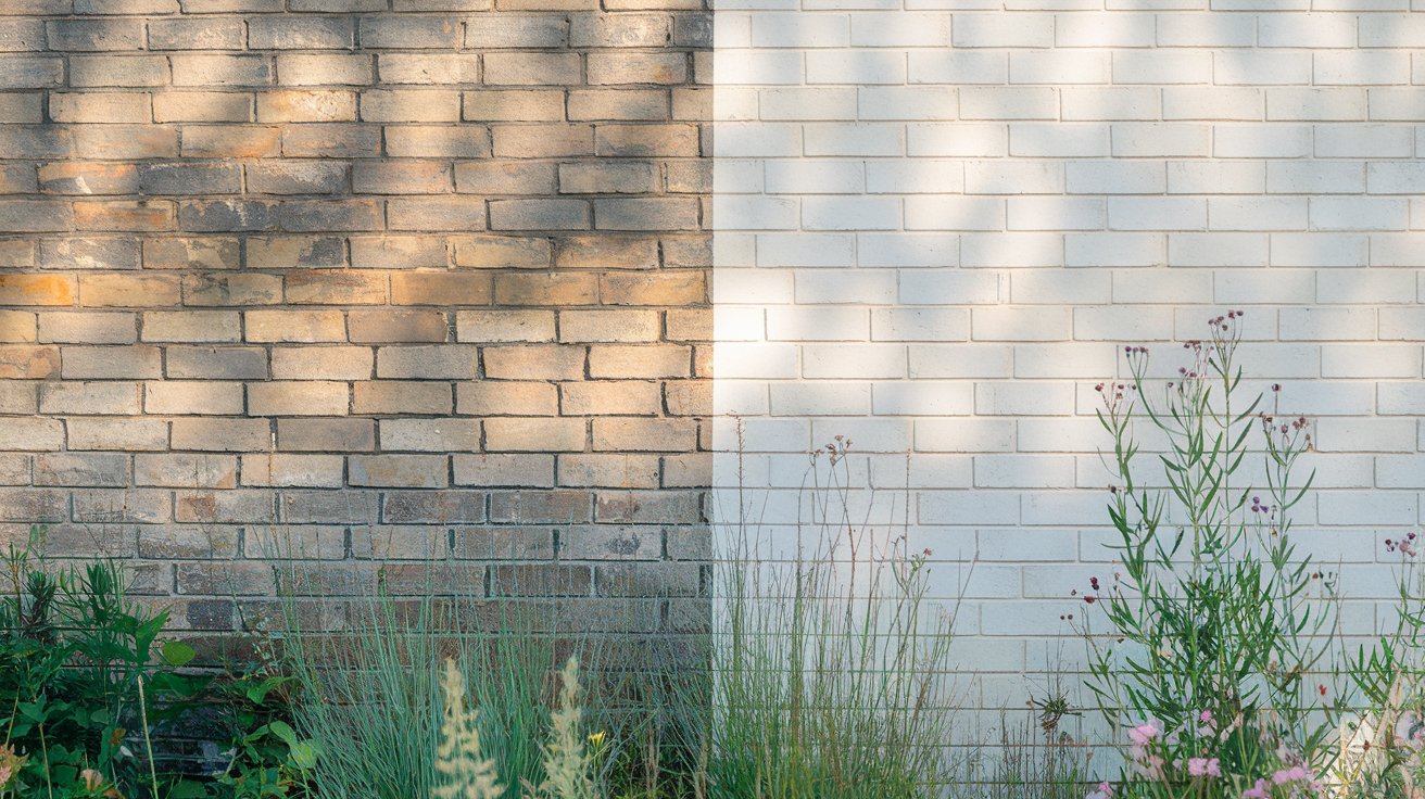 Brick Garden Wall to Soft Whitewashed Surface