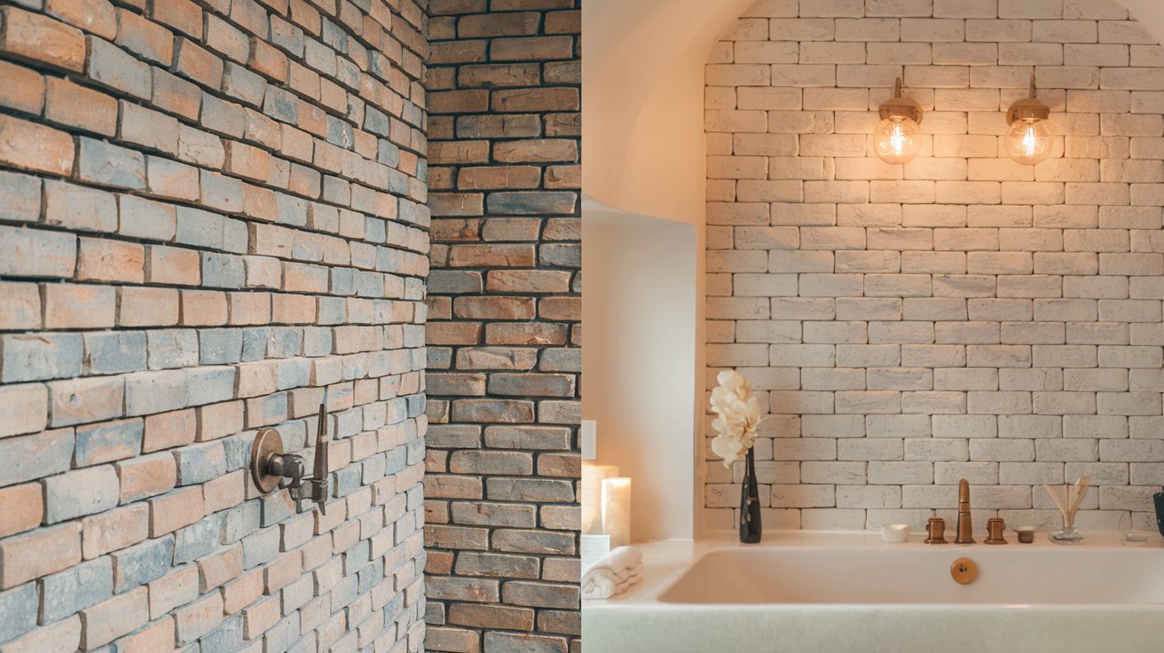 Brick Surround in Bathroom to Soft, Waterproof Limewash Look