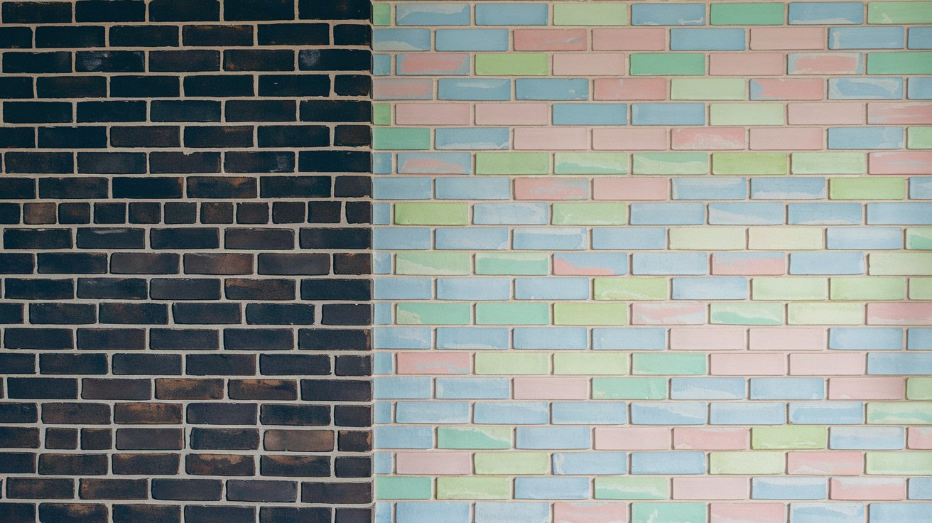 Dark Indoor Brick Accent Wall to Light Pastel Limewash