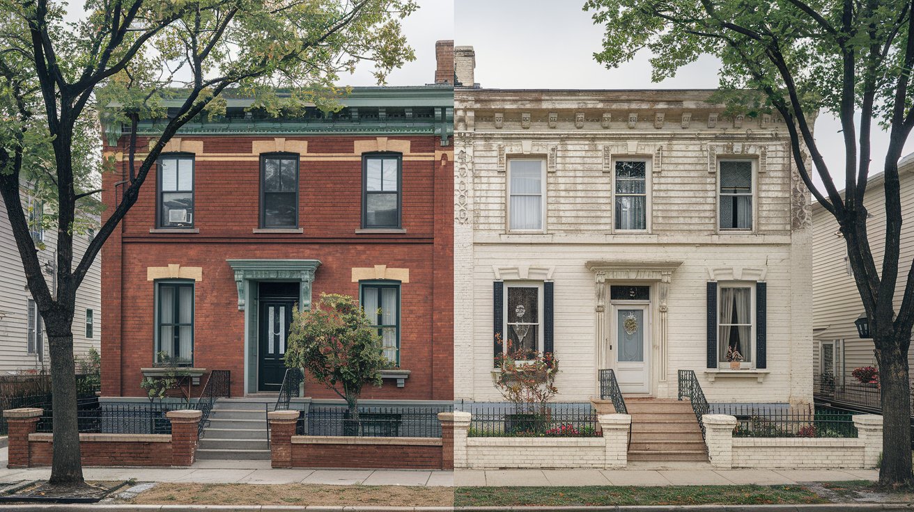 Dated Brick Ranch Home to European-Inspired Limewash Exterior
