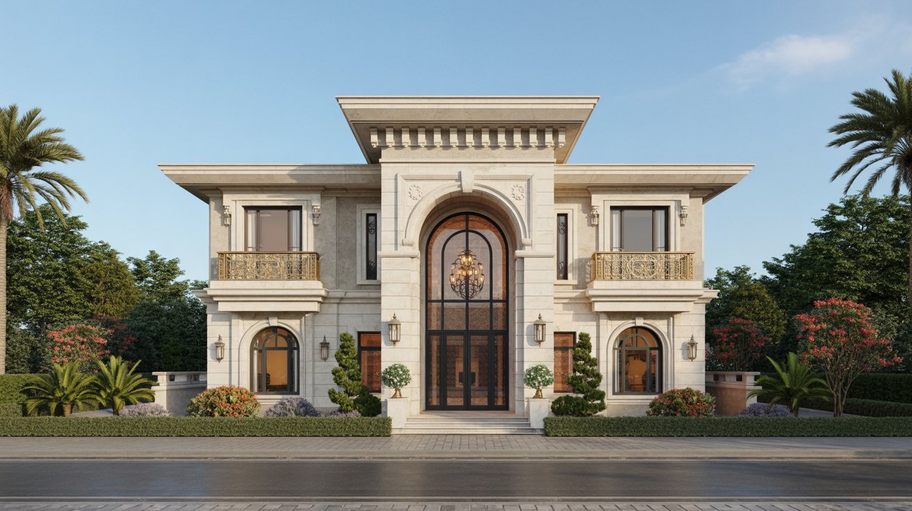 10. Luxury Villa-Style Front Elevation