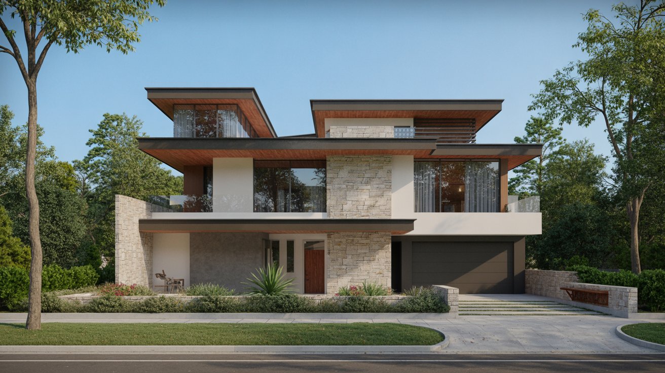 15. Mixed Material Front Elevation Design