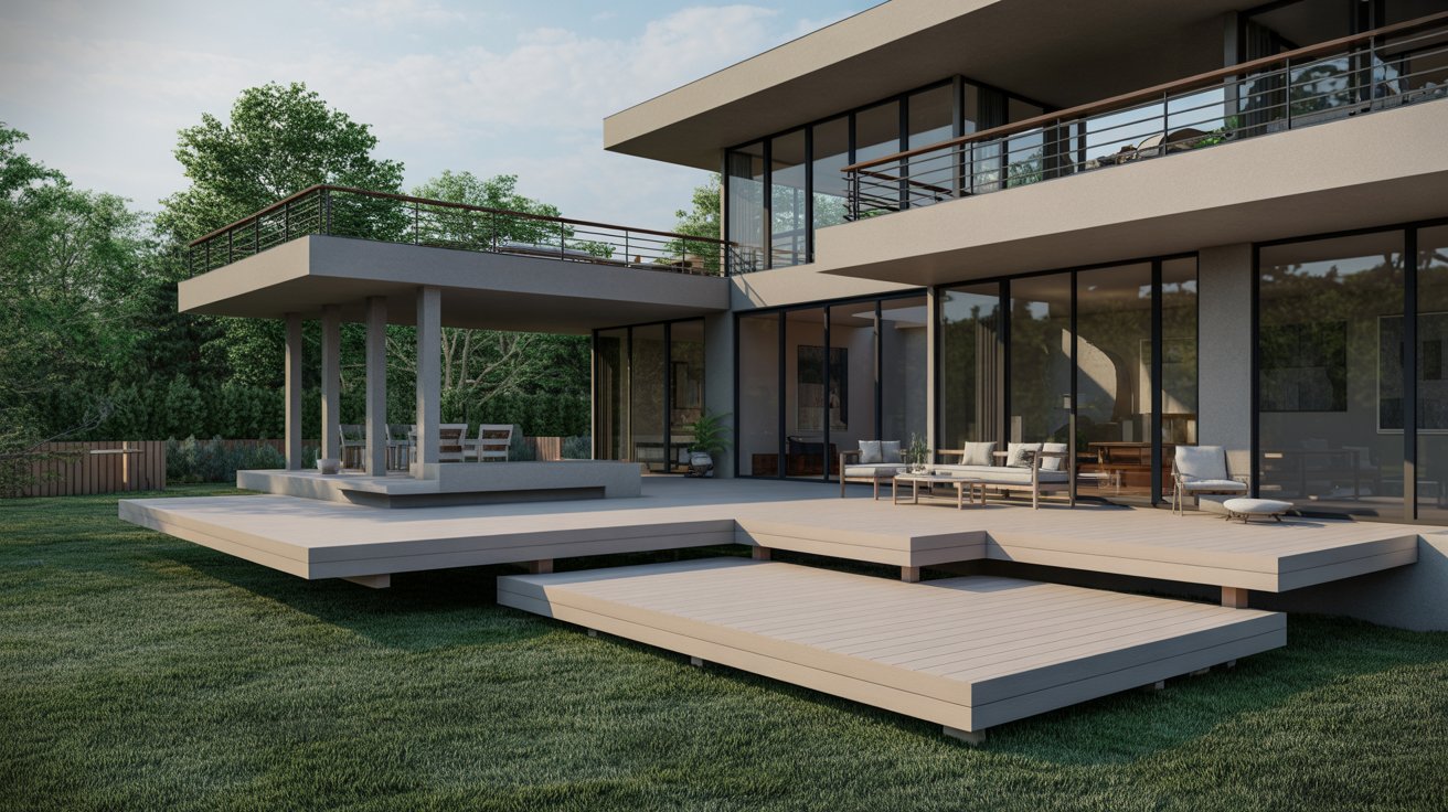 10. Modern Floating Multi-Level Deck