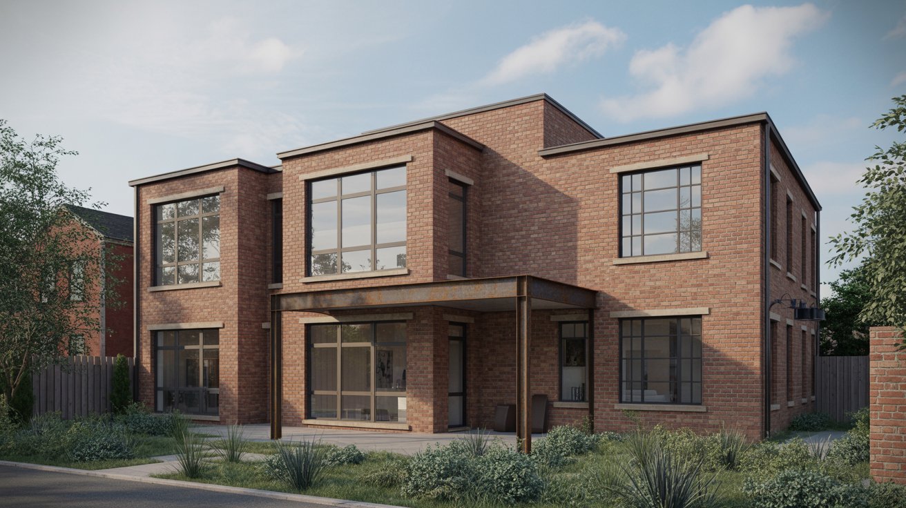 12. Industrial-Style Red Brick Home