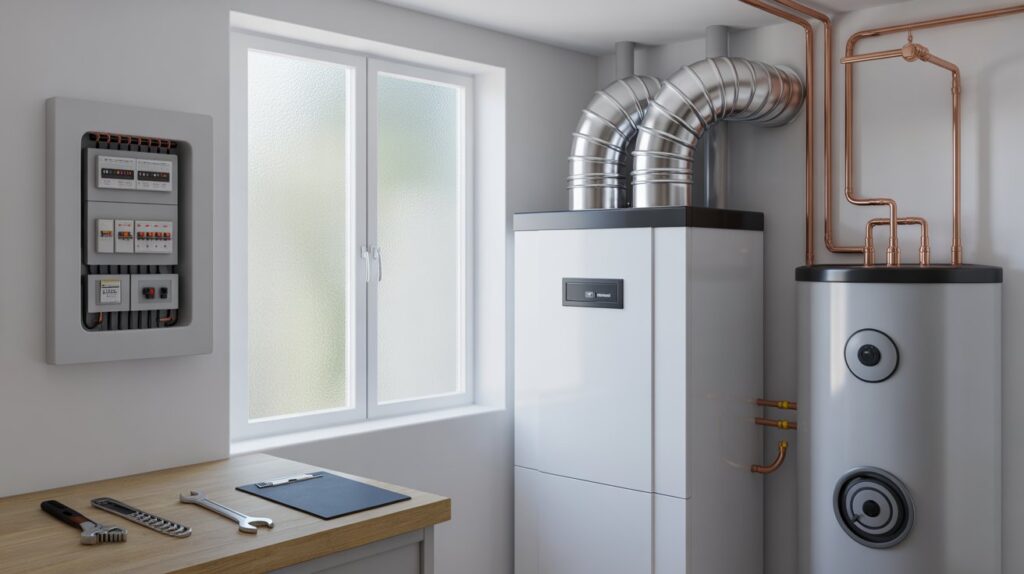 Longevity: Preventive Care of Your Home Systems A white gas water heater stands next to a traditional water heater in a utility room setting.